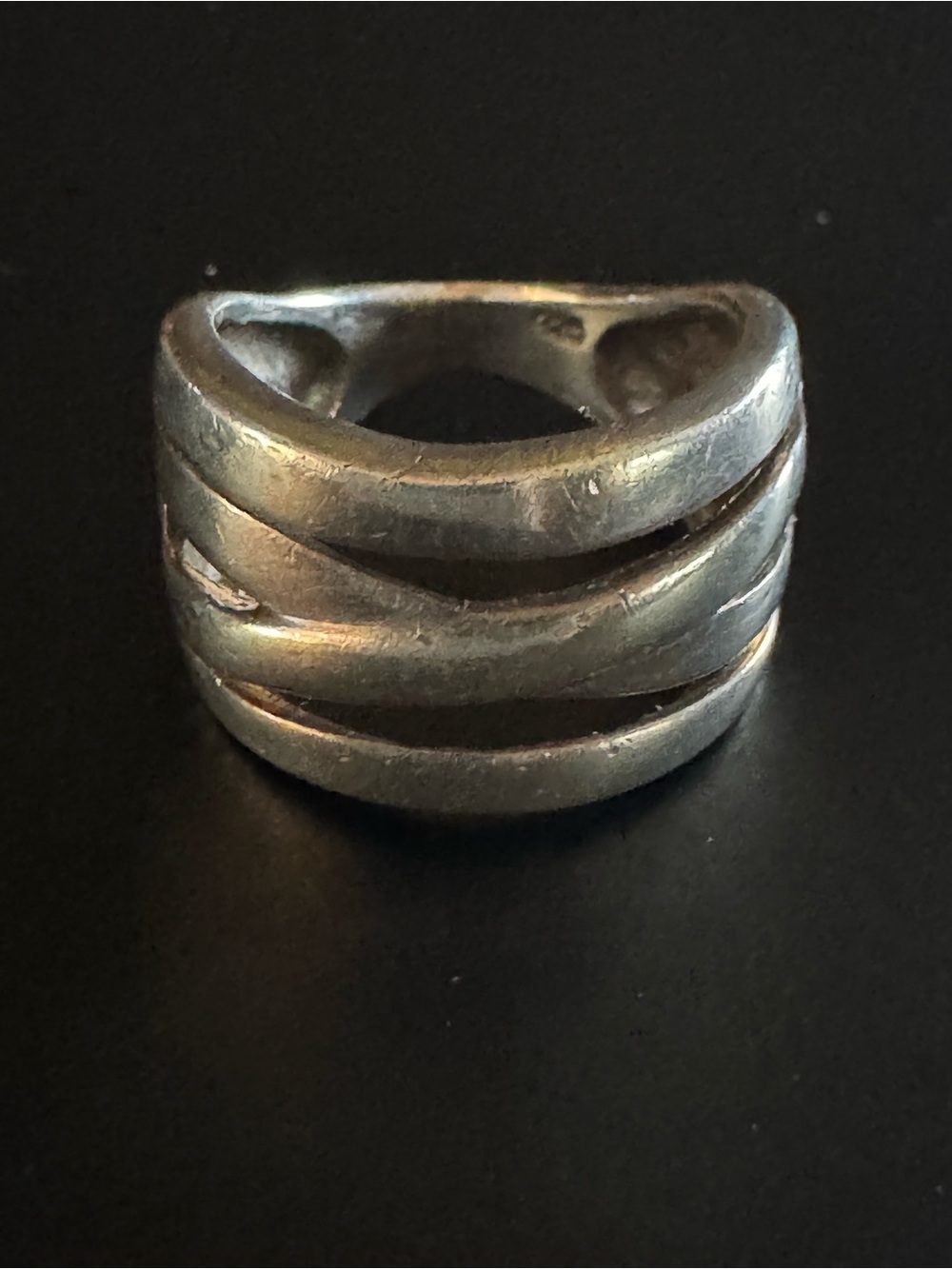 Vintage Solid Sterling Silver Modernist Wide Band - Size 5.5 - Heavy 6.2g